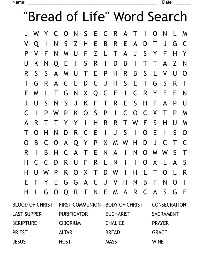 Bread Of Life Word Search WordMint