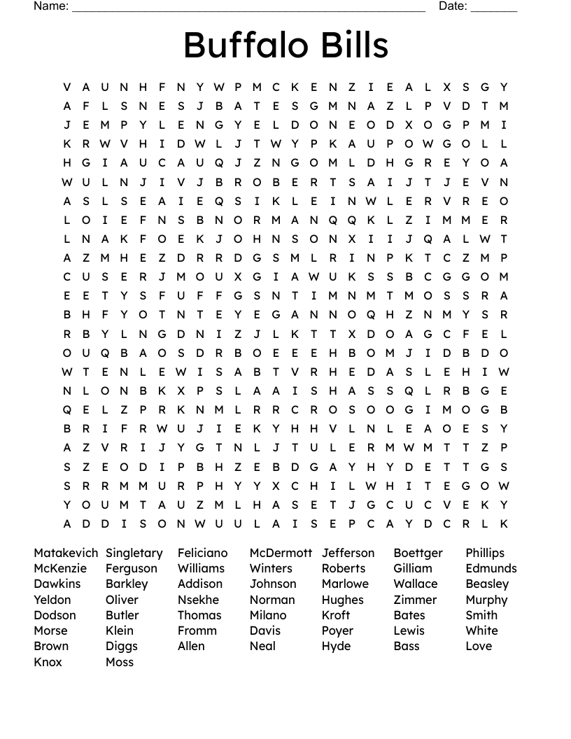 Buffalo Bills Word Search WordMint Buffalo Bills Word Search WordMint