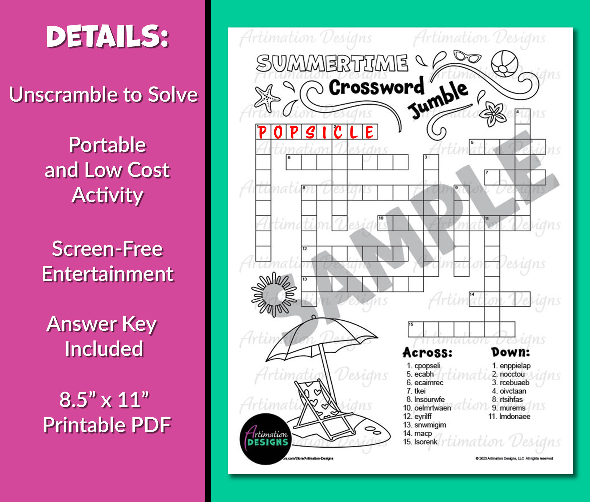BUNDLE Summer Word Games Word Scramble Word Search Crossword Puzzle Maze Printable Classful