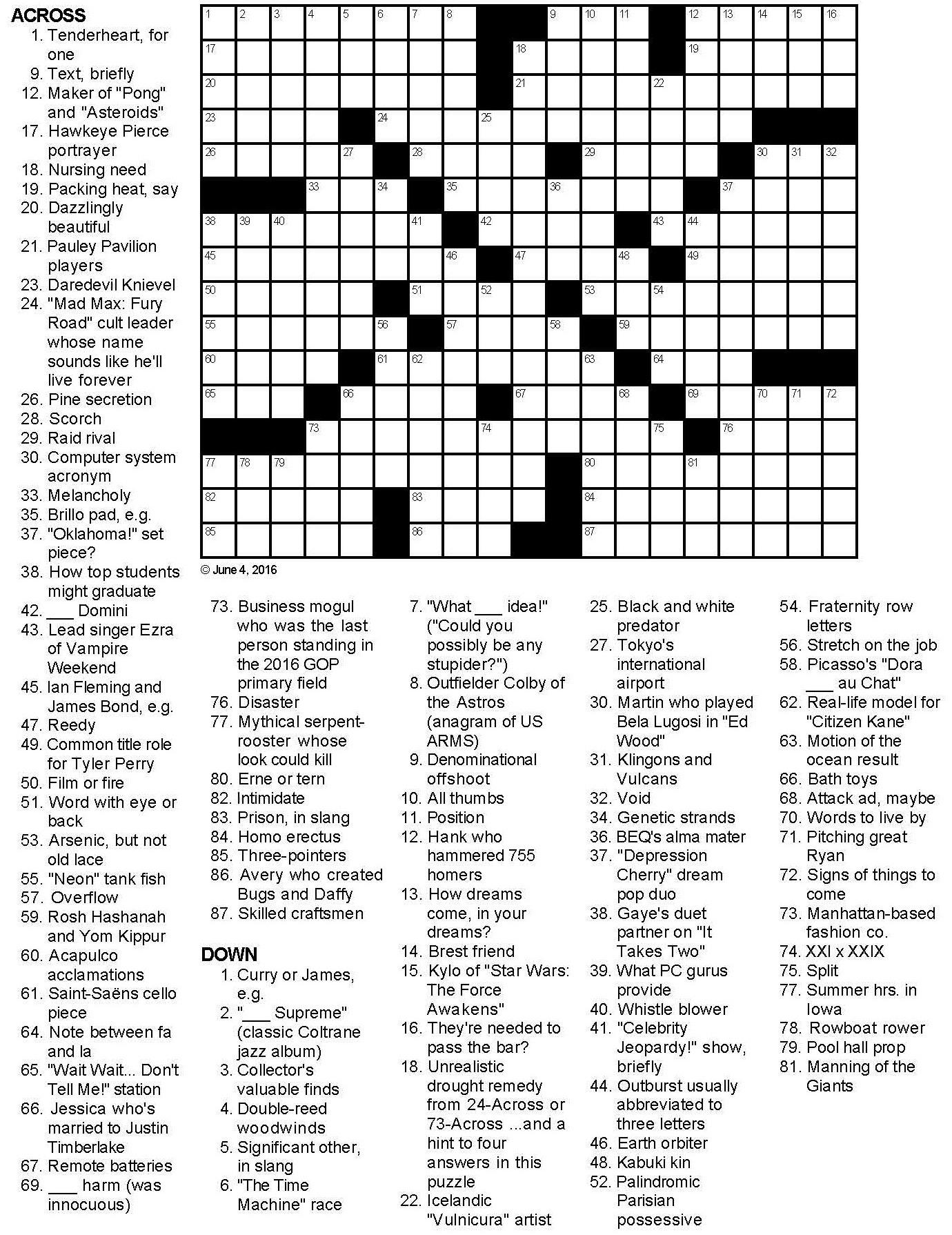Pop Culture Crossword Printable Pop Culture Crossword Printable