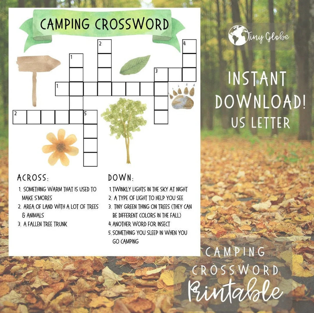 Camping Crossword Puzzle Printable tiny Explorers Etsy