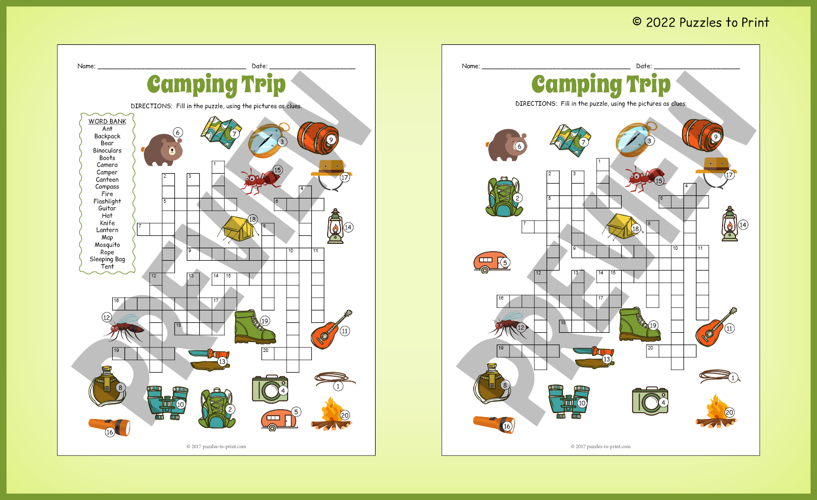 CAMPING DAY THEME Crossword Puzzle Worksheet Activity Made By Teachers CAMPING DAY THEME Crossword Puzzle Worksheet Activity Made By Teachers