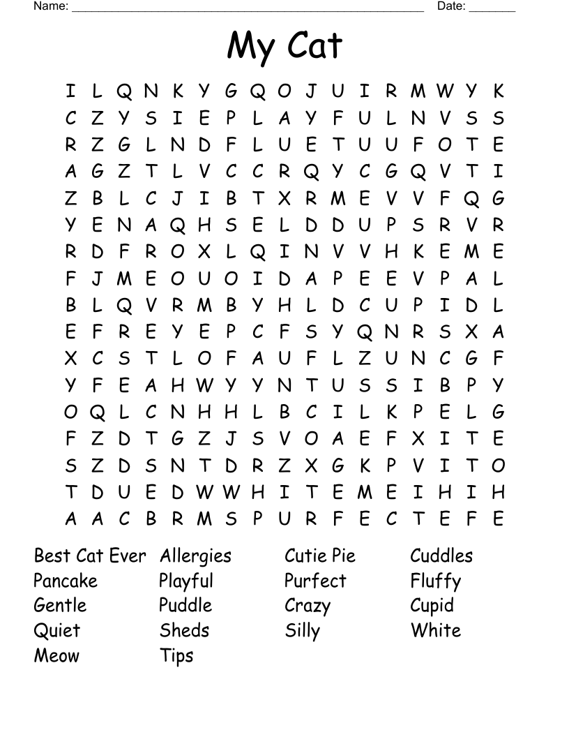 Cats Crosswords Word Searches Bingo Cards WordMint Cats Crosswords Word Searches Bingo Cards WordMint