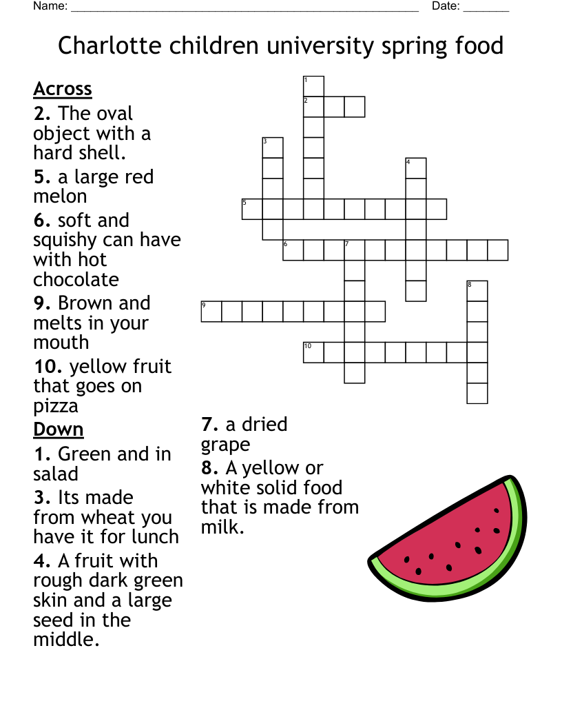 Printable Food Crossword Puzzles Printable Food Crossword Puzzles