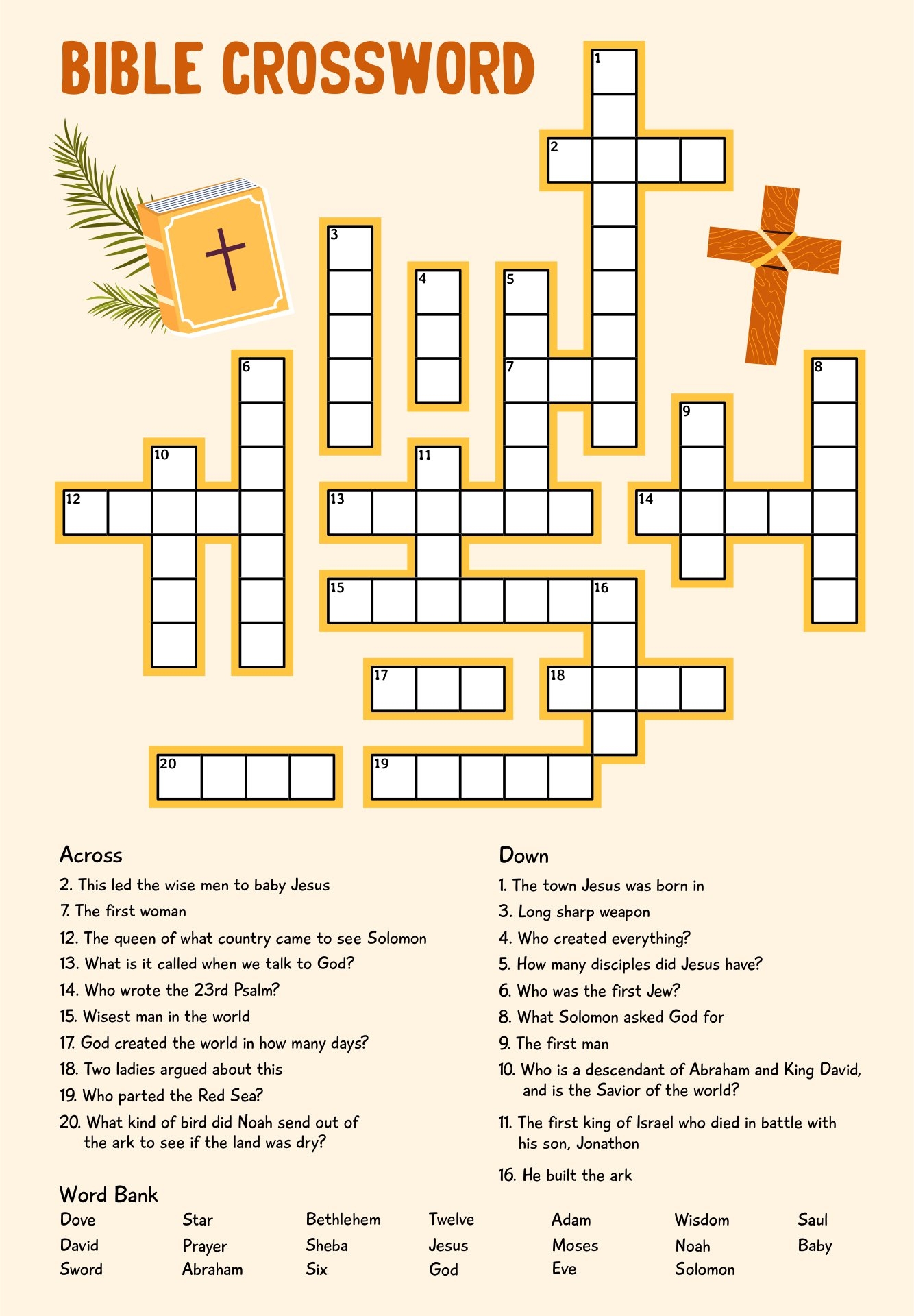 Free Printable Bible Crossword Puzzles with Answers