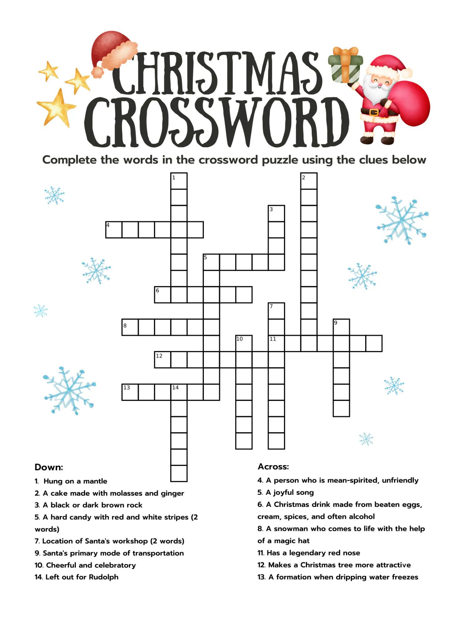 Christmas Crossword Crossword With Answer Key Printable Christmas Crossword Christmas Activities Printable Games Xmas Party Games Etsy UK