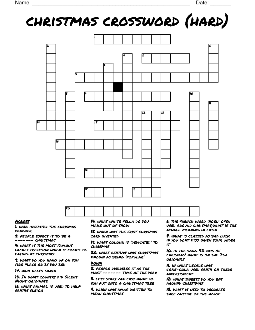 Christmas Crossword hard WordMint Worksheets Library Christmas Crossword hard WordMint Worksheets Library