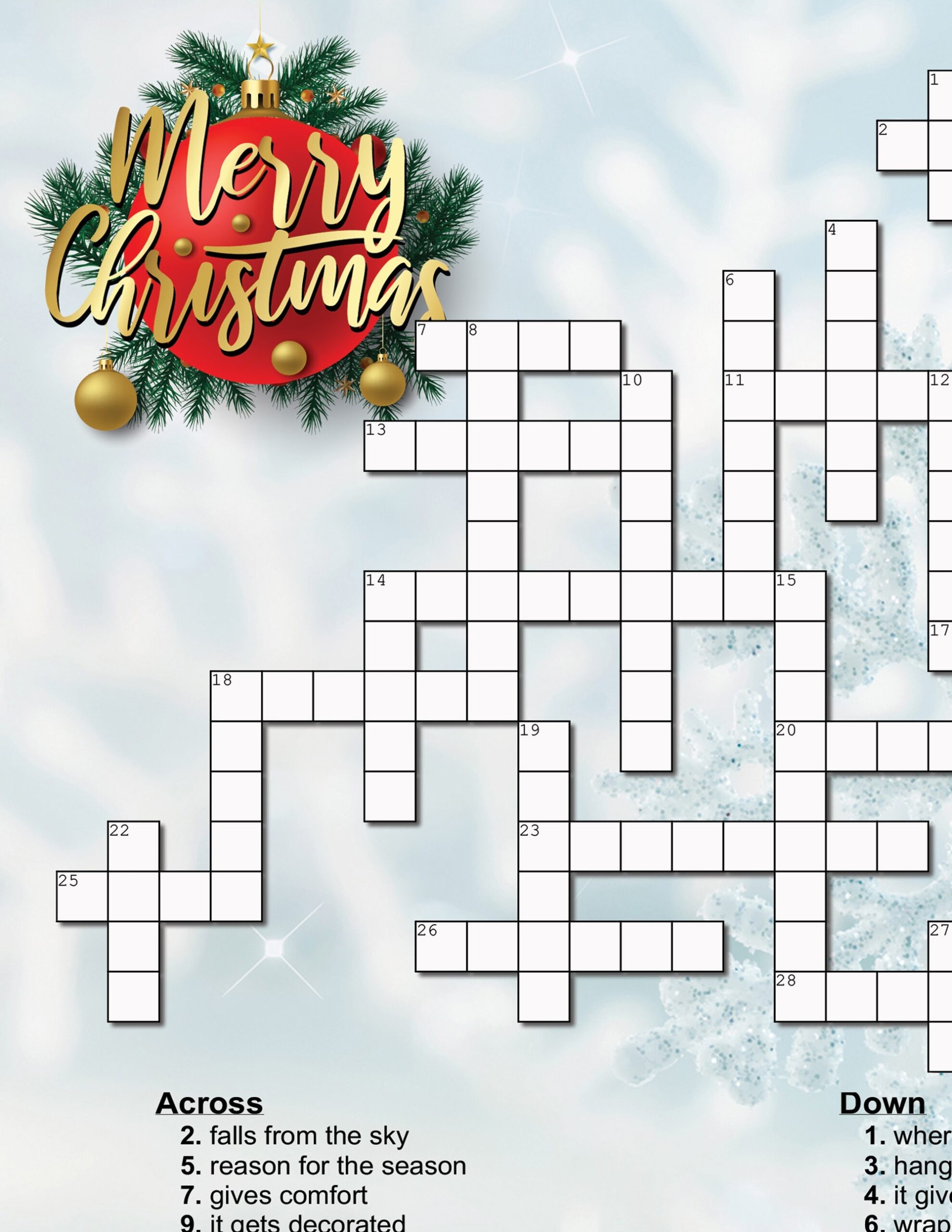 Christmas Crossword Puzzle Etsy