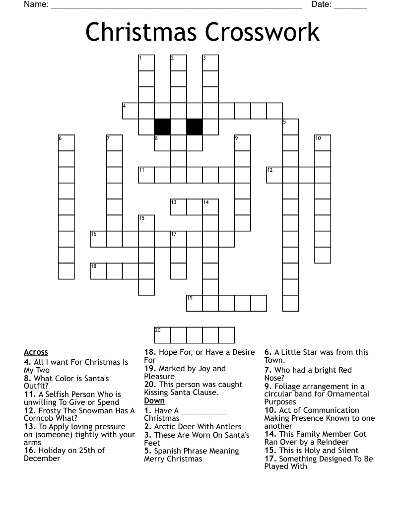 Christmas Crosswork Crossword WordMint Christmas Crosswork Crossword WordMint