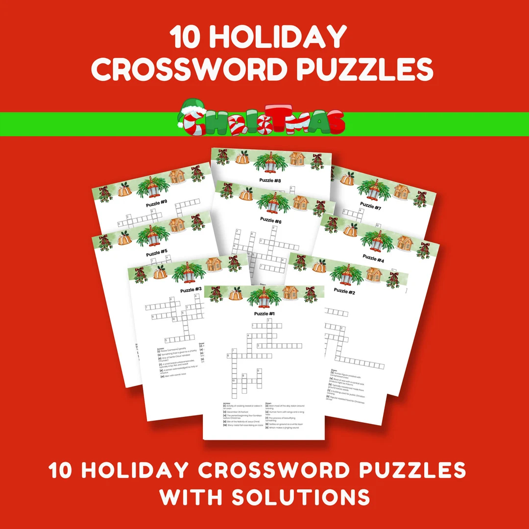 Christmas Holiday Printable Crossword Puzzles 10 Pack With Solutions Etsy Christmas Holiday Printable Crossword Puzzles 10 Pack With Solutions Etsy