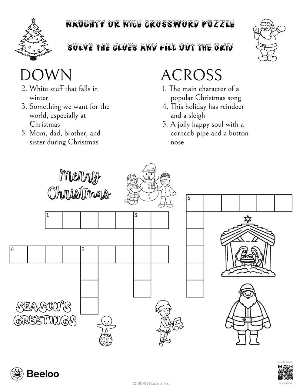 Christmas themed Crossword Puzzles Beeloo Printable Crafts And Activities For Kids