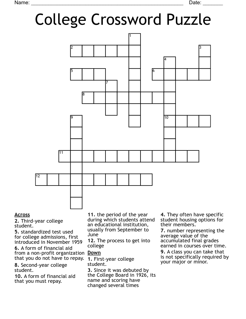 College Crossword Puzzle WordMint College Crossword Puzzle WordMint