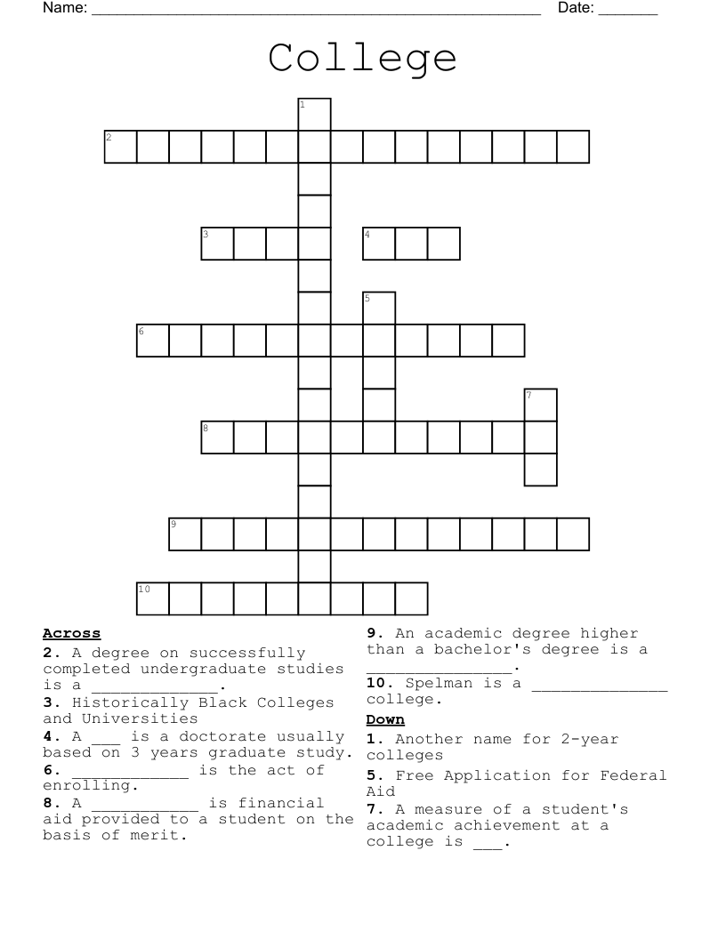 College Crossword WordMint College Crossword WordMint