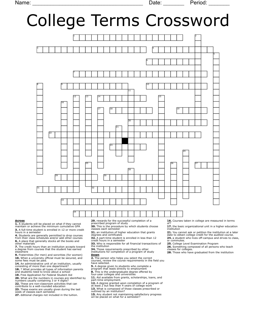 College Terms Crossword WordMint College Terms Crossword WordMint