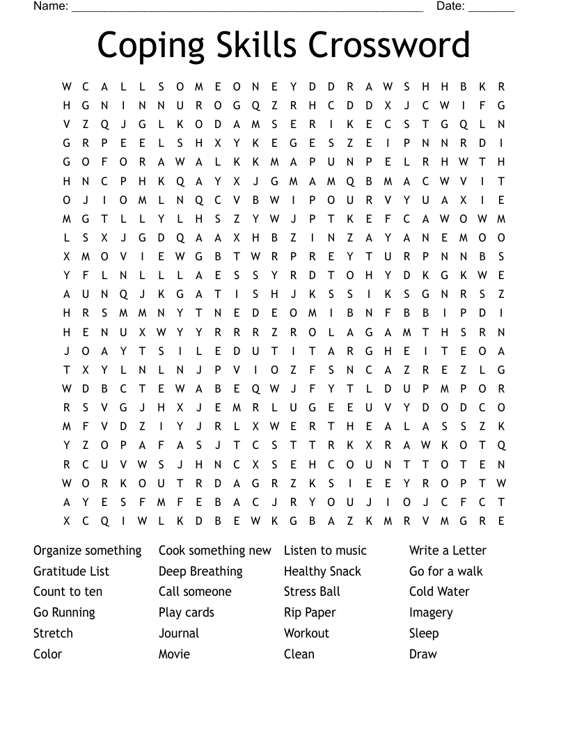 Coping Skills Crossword Word Search WordMint Coping Skills Crossword Word Search WordMint