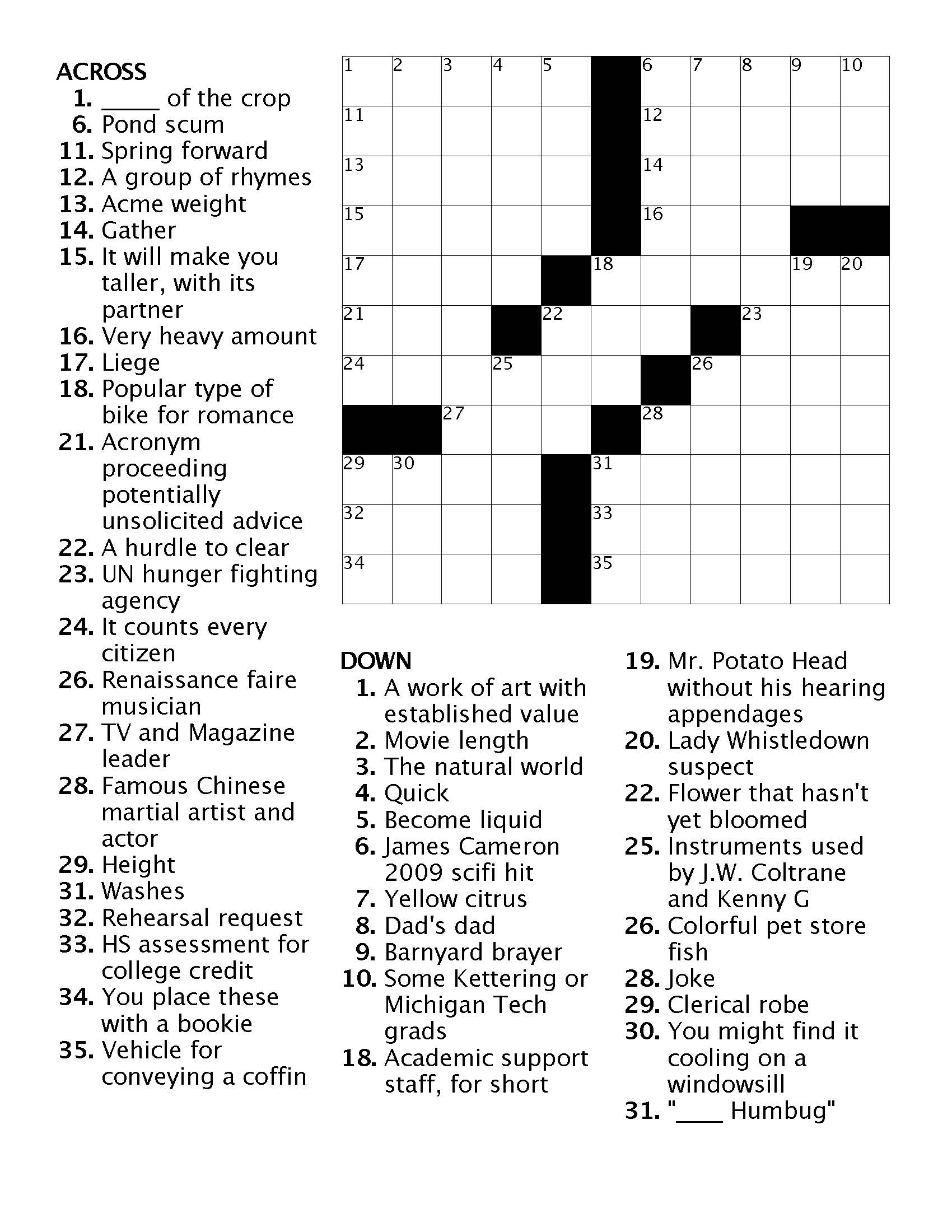 Free Spring Group Crossword Printable Free Spring Group Crossword Printable
