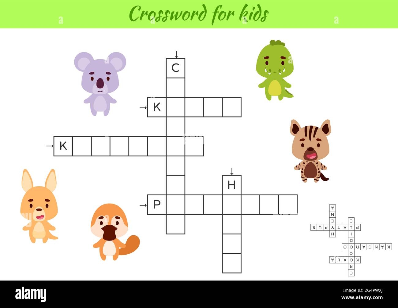 Crossword For Kids With Pictures Of Animals Educational Game For Study English Language And Words Children Activity Printable Worksheet Includes An Stock Vector Image Art Alamy