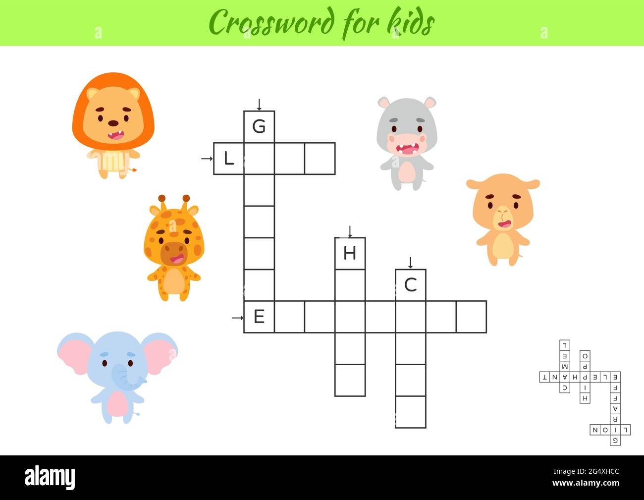 Crossword For Kids With Pictures Of Animals Educational Game For Study English Language And Words Children Activity Printable Worksheet Includes An Stock Vector Image Art Alamy