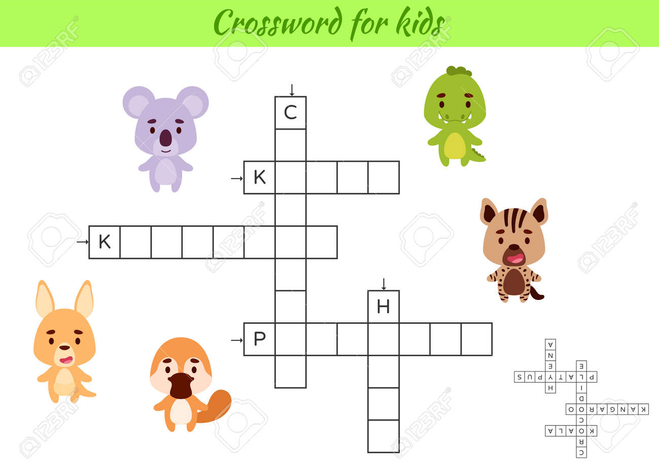 Crossword For Kids With Pictures Of Animals Educational Game For Study English Language And Words Children Activity Printable Worksheet Includes Answers Vector Stock Illustration Royalty Free SVG Cliparts Vectors And Stock Illustration 
