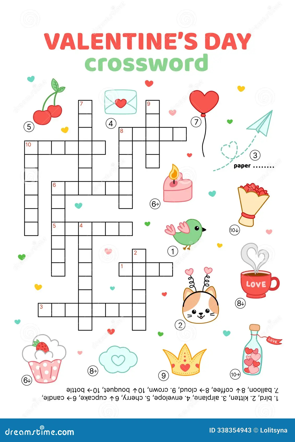 Crossword Love Heart Valentines Day English Words Educational Puzzle Game For Kids Stock Vector Illustration Of Feast Children 338354943