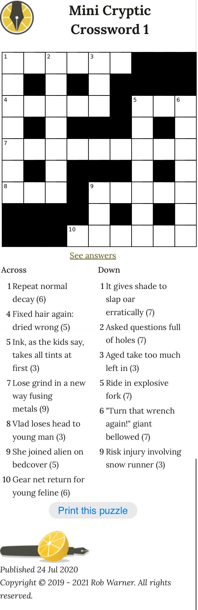 Crossword Puzzles Printable Questions