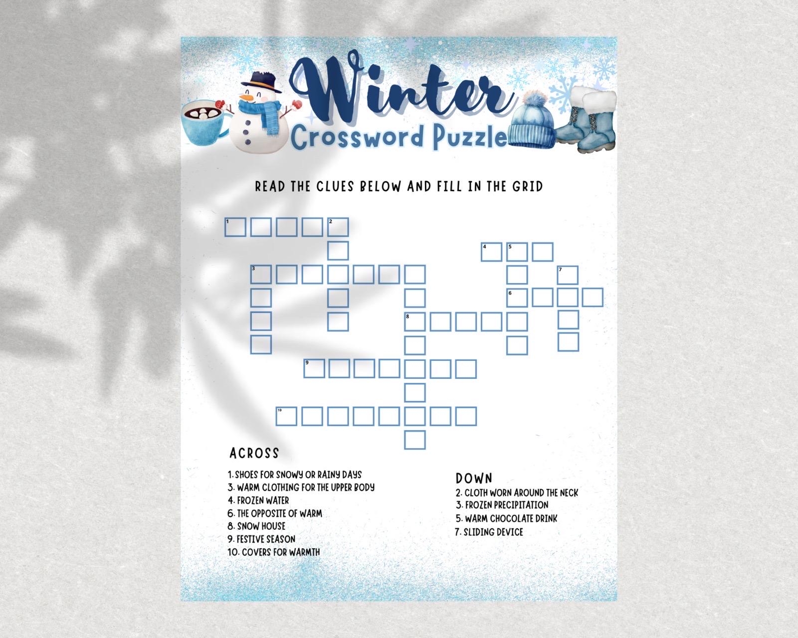 Winter Crossword Printable with Word Bank Winter Crossword Printable with Word Bank