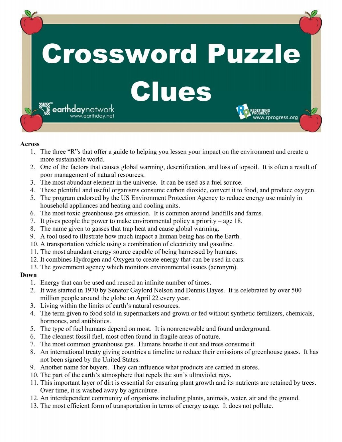 Crossword Puzzle Clues Earth Day Network Crossword Puzzle Clues Earth Day Network