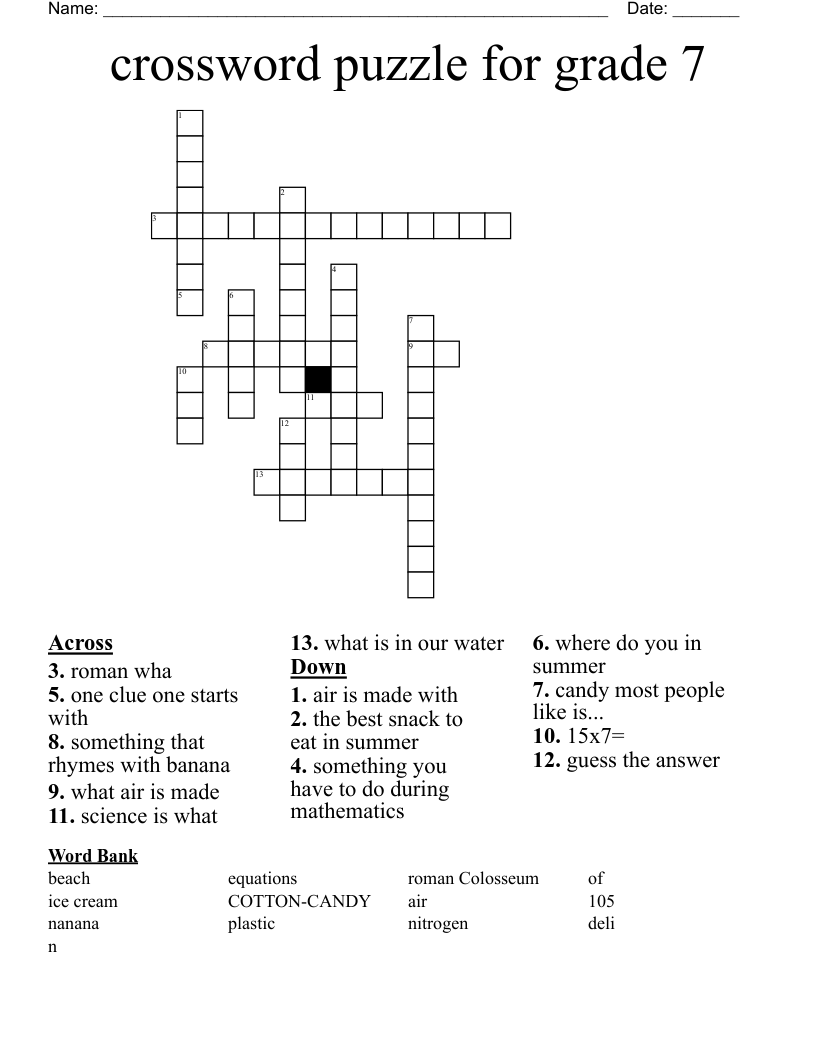 Crossword Puzzle For Grade 7 WordMint Crossword Puzzle For Grade 7 WordMint