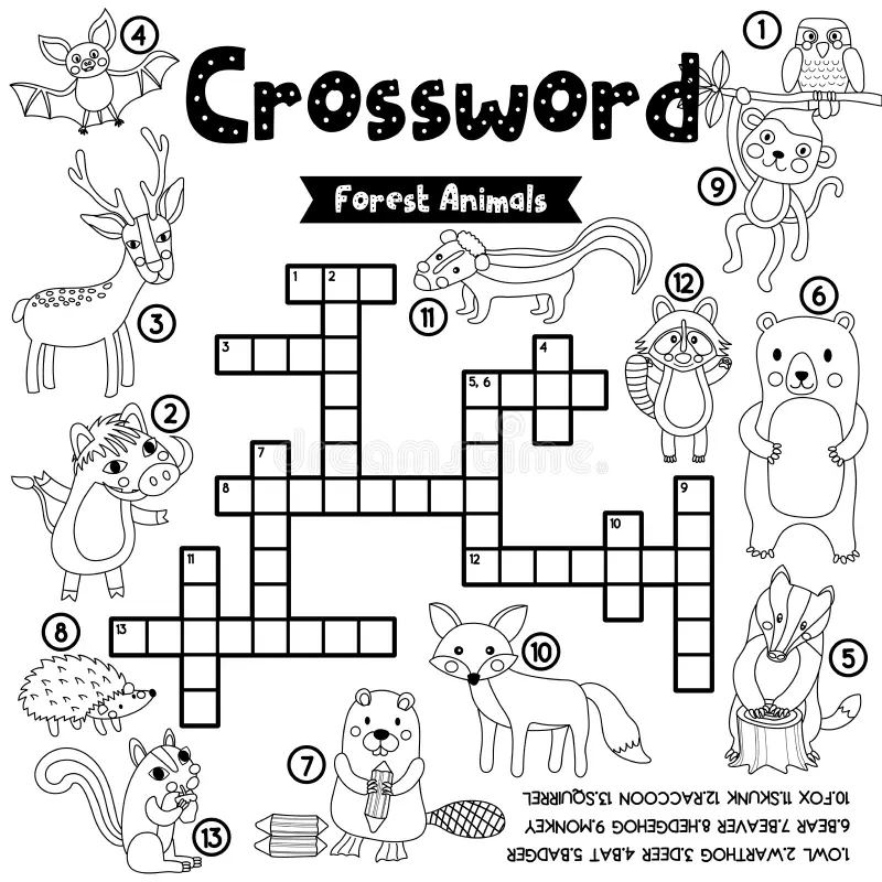 Crossword Puzzle Forest Animals Coloring Version Stock Vector Illustration Of Beaver Animal 190626841 Crossword Puzzle Forest Animals Coloring Version Stock Vector Illustration Of Beaver Animal 190626841
