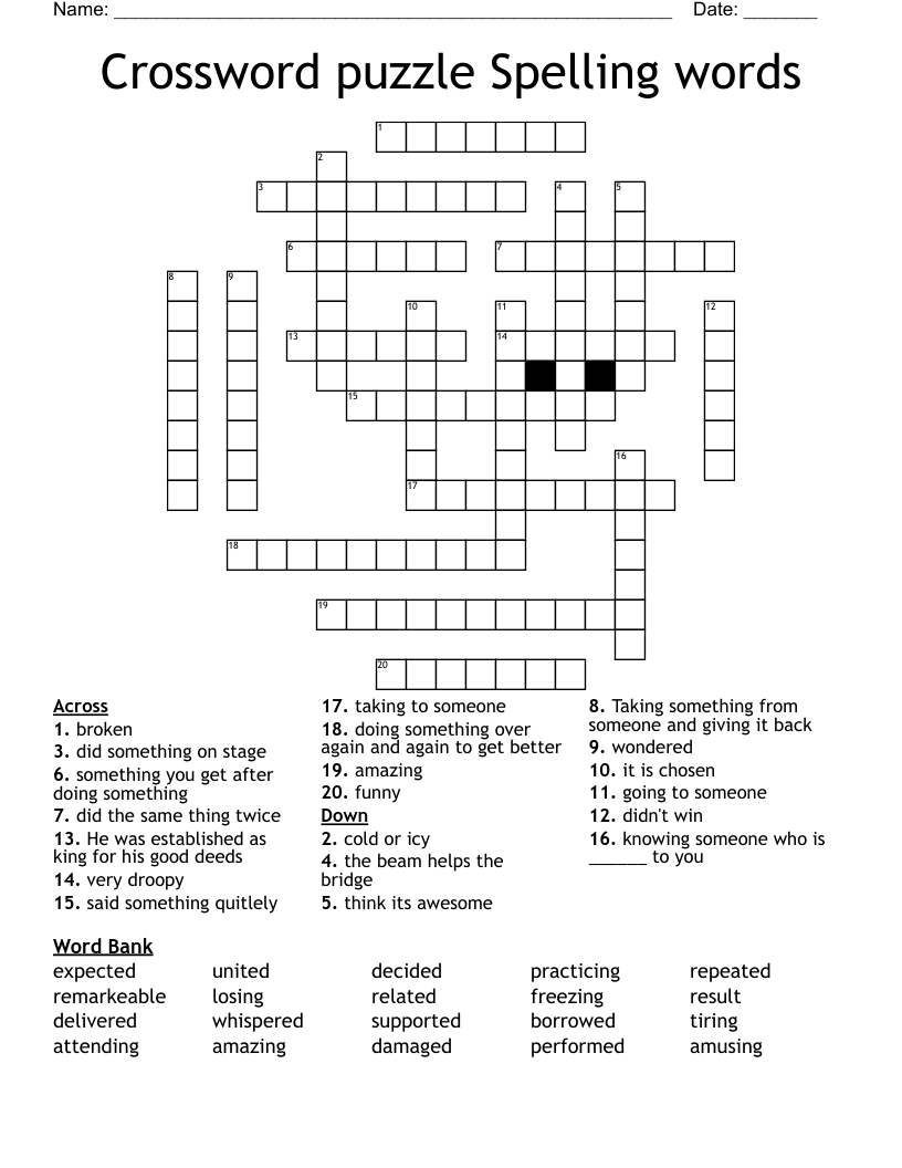 Crossword Puzzle Spelling Words WordMint