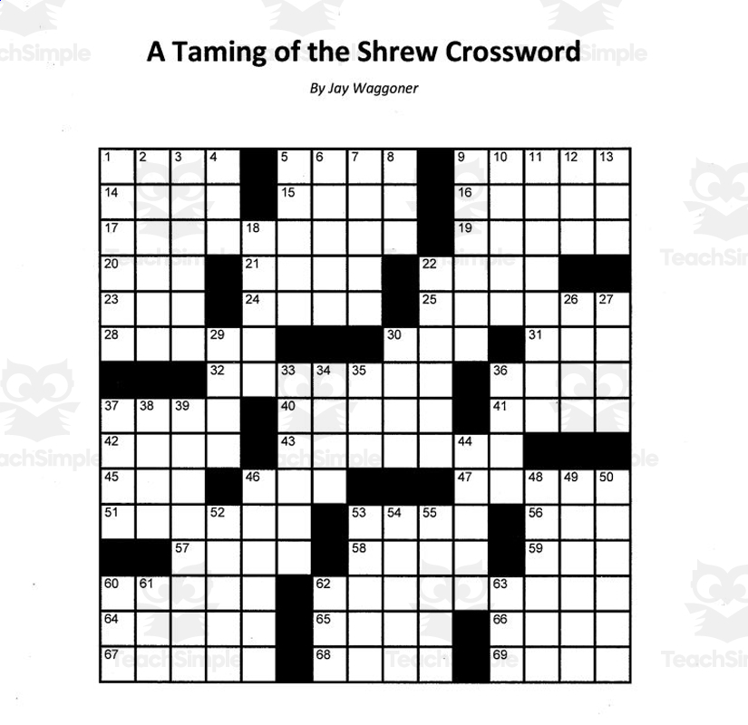 Crossword Puzzle Taming Of The Shrew By Teach Simple Crossword Puzzle Taming Of The Shrew By Teach Simple
