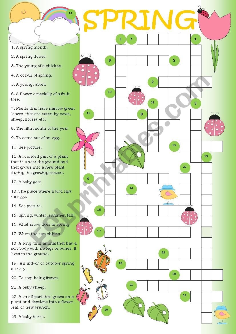 Crossword Spring ESL Worksheet By Mulle