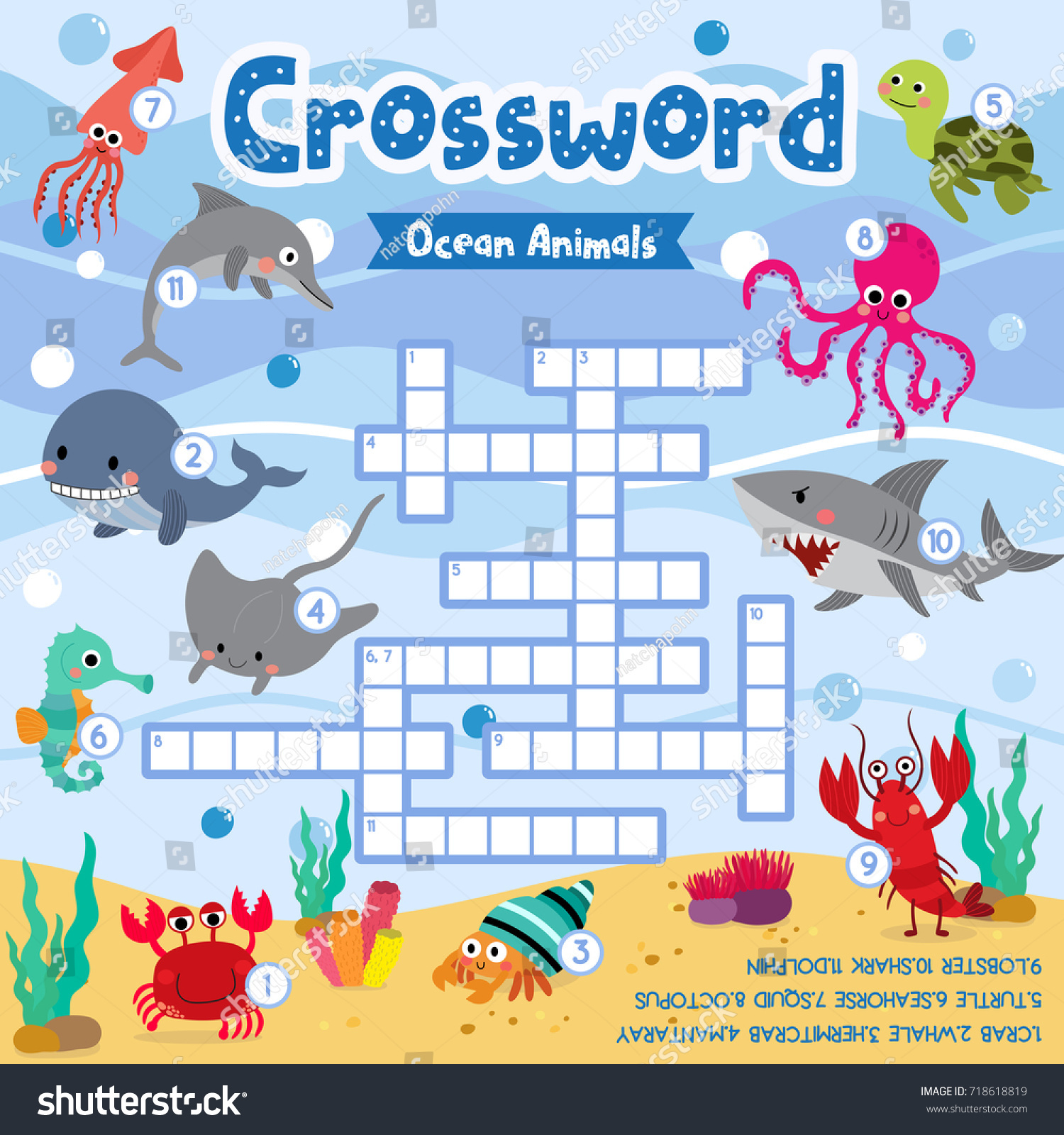 Crosswords Puzzle Game Ocean Animals Preschool Stock Vector Royalty Free 718618819 Shutterstock Crosswords Puzzle Game Ocean Animals Preschool Stock Vector Royalty Free 718618819 Shutterstock