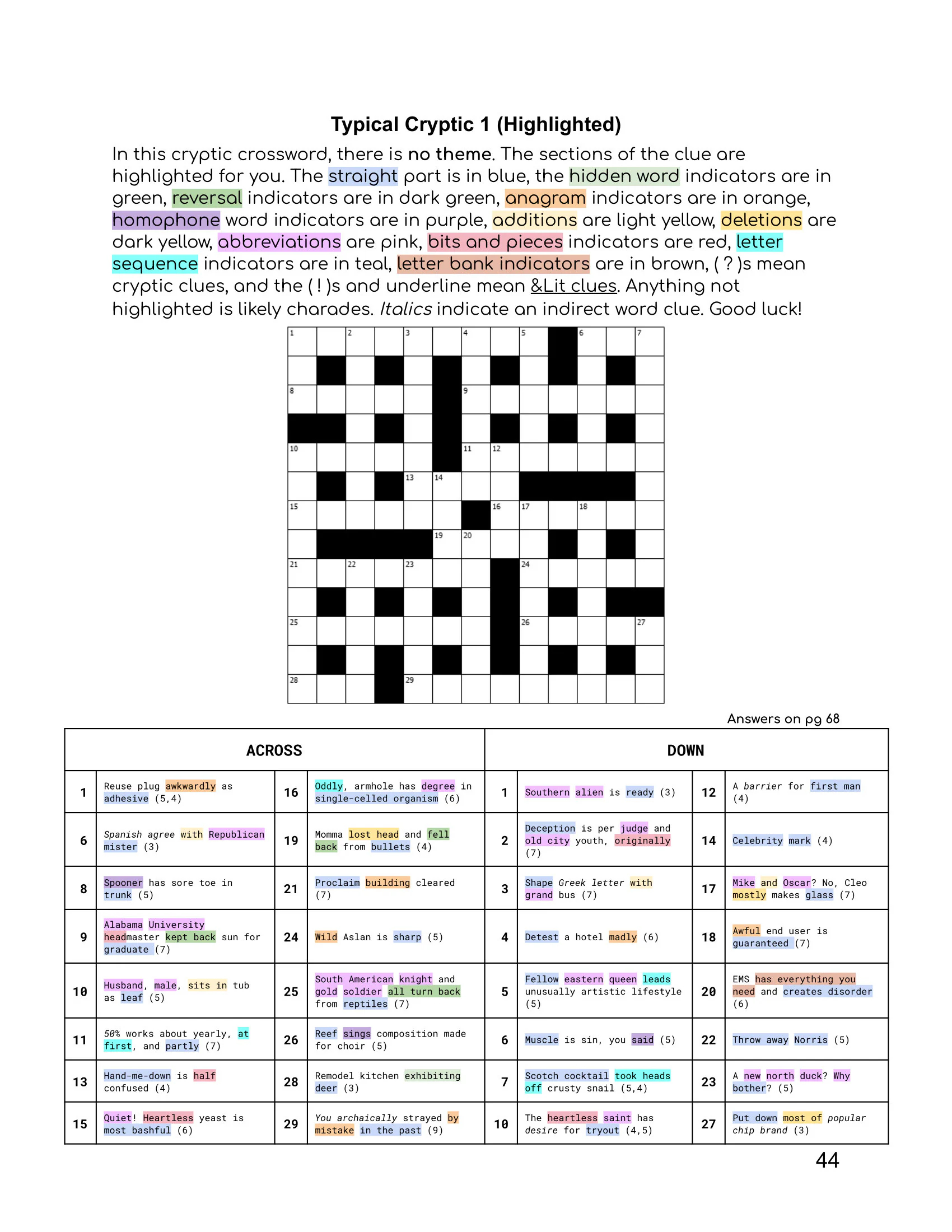 Cryptic Crosswords For Beginners Ebook How To Play Guided Step by step Walkthrough Hidden Word Clues Anagrams Homophones More Etsy