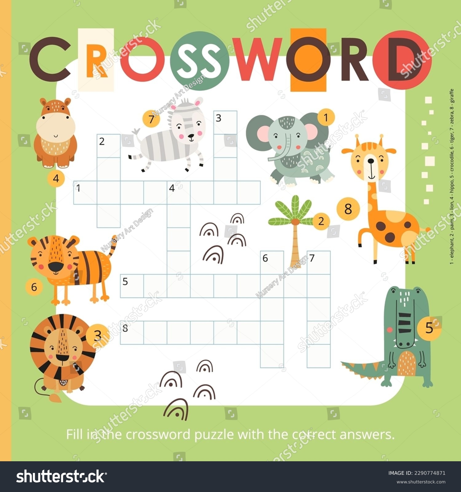Cute Animals Crossword Page Printable Children Stock Vector Royalty Free 2290774871 Shutterstock