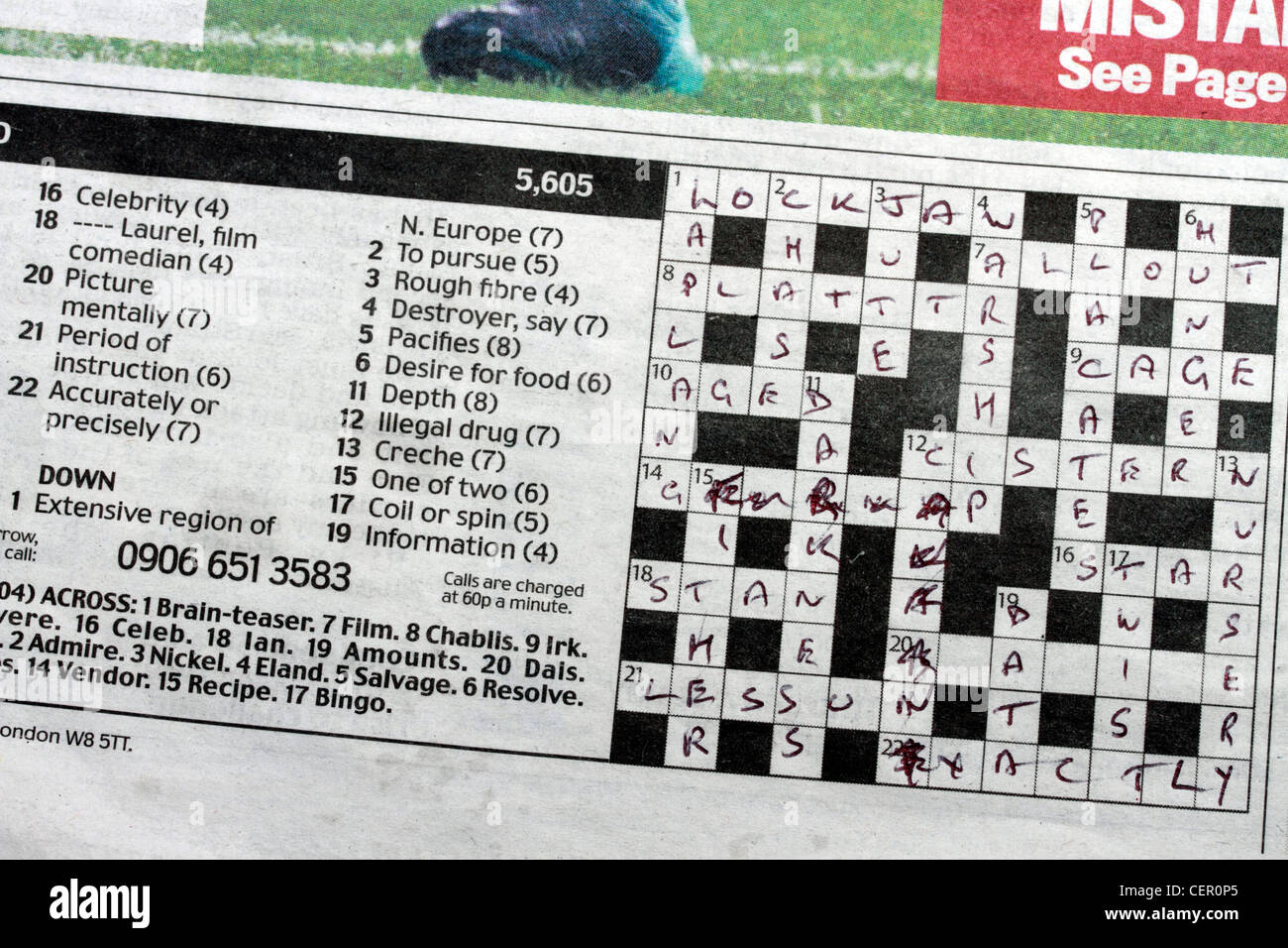Daily Mail Newspaper 24th December 2010 Crossword Puzzle Completed 