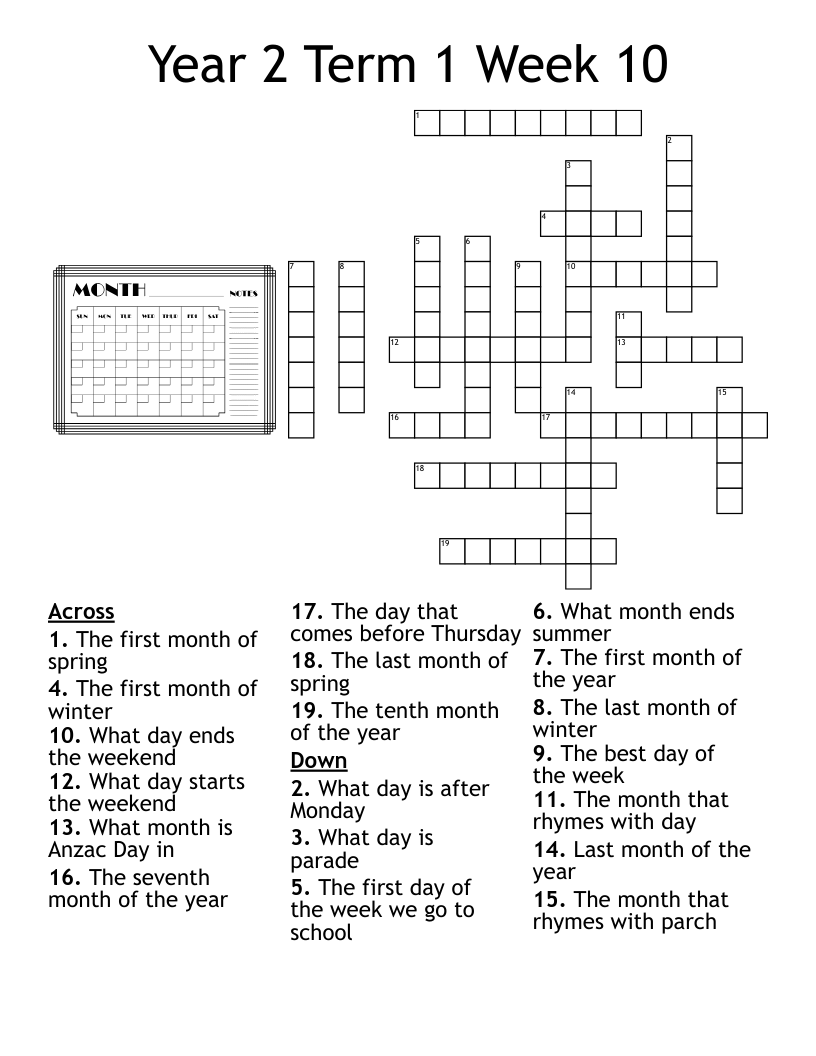 Date On Monday Tuesday Wednesday Thursday Friday Saturday Sunday In March In April This Week And Last Week Next Week Crossword WordMint