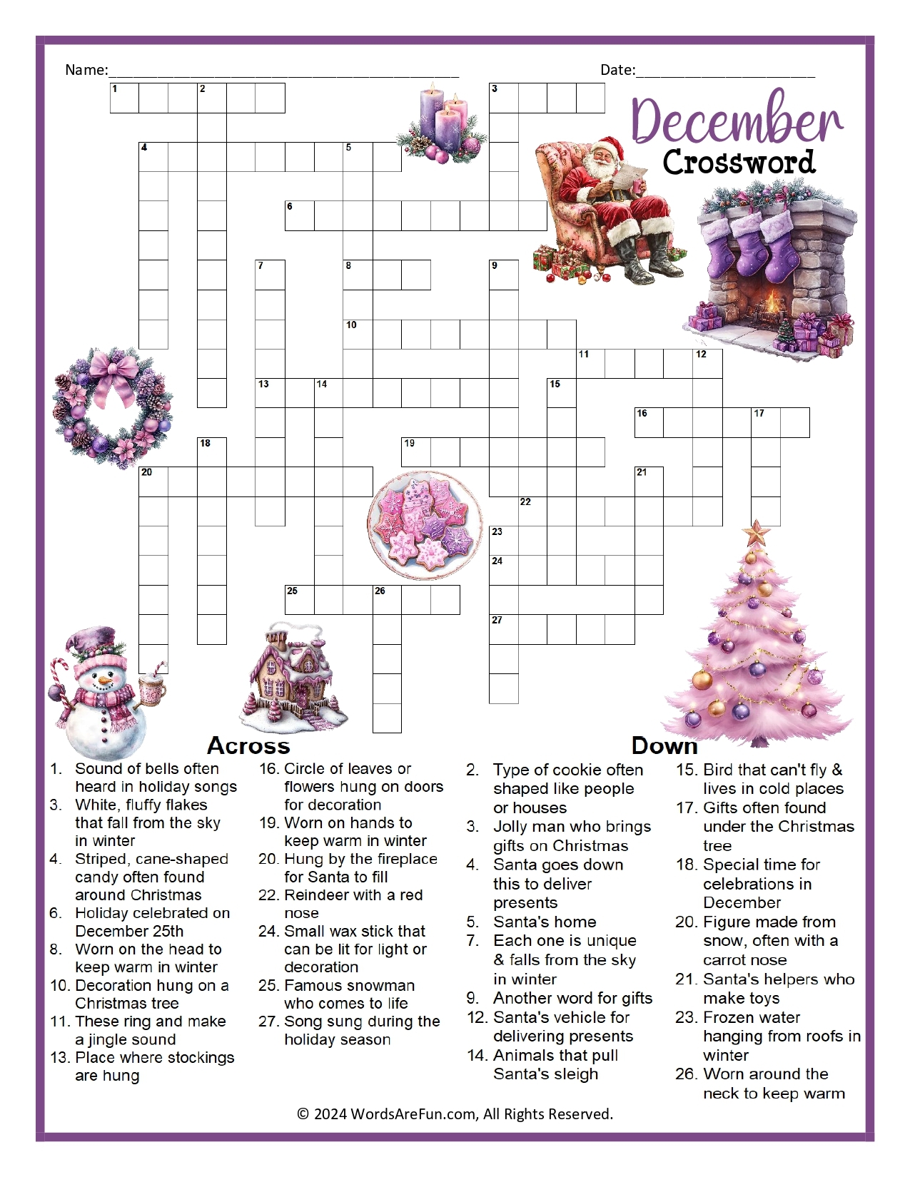 December Crossword Printable
