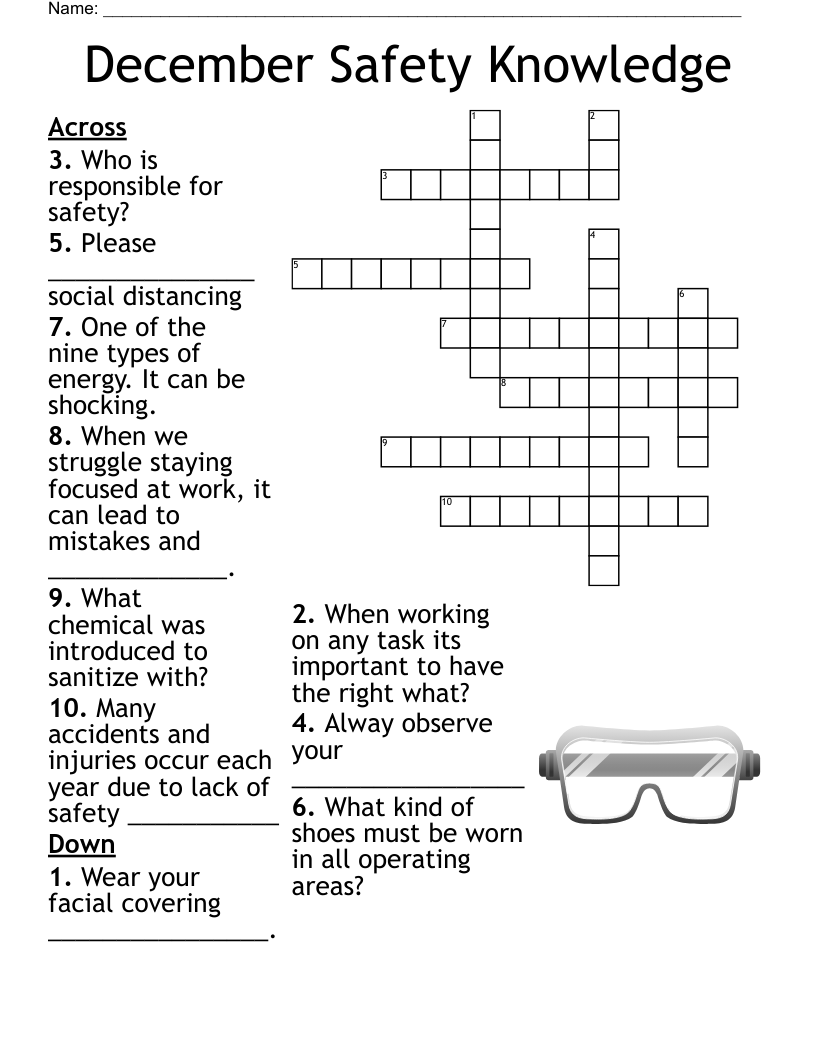December Safety Knowledge Crossword WordMint