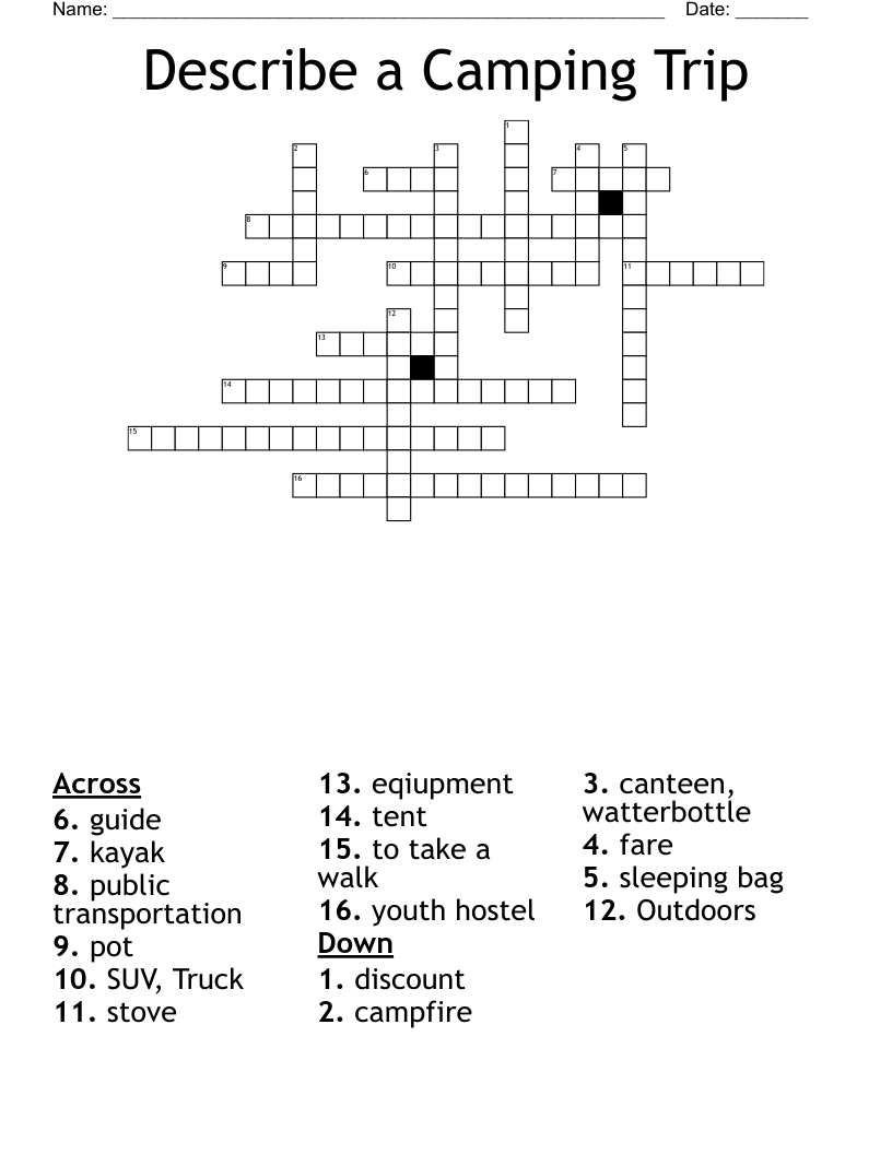Describe A Camping Trip Crossword WordMint