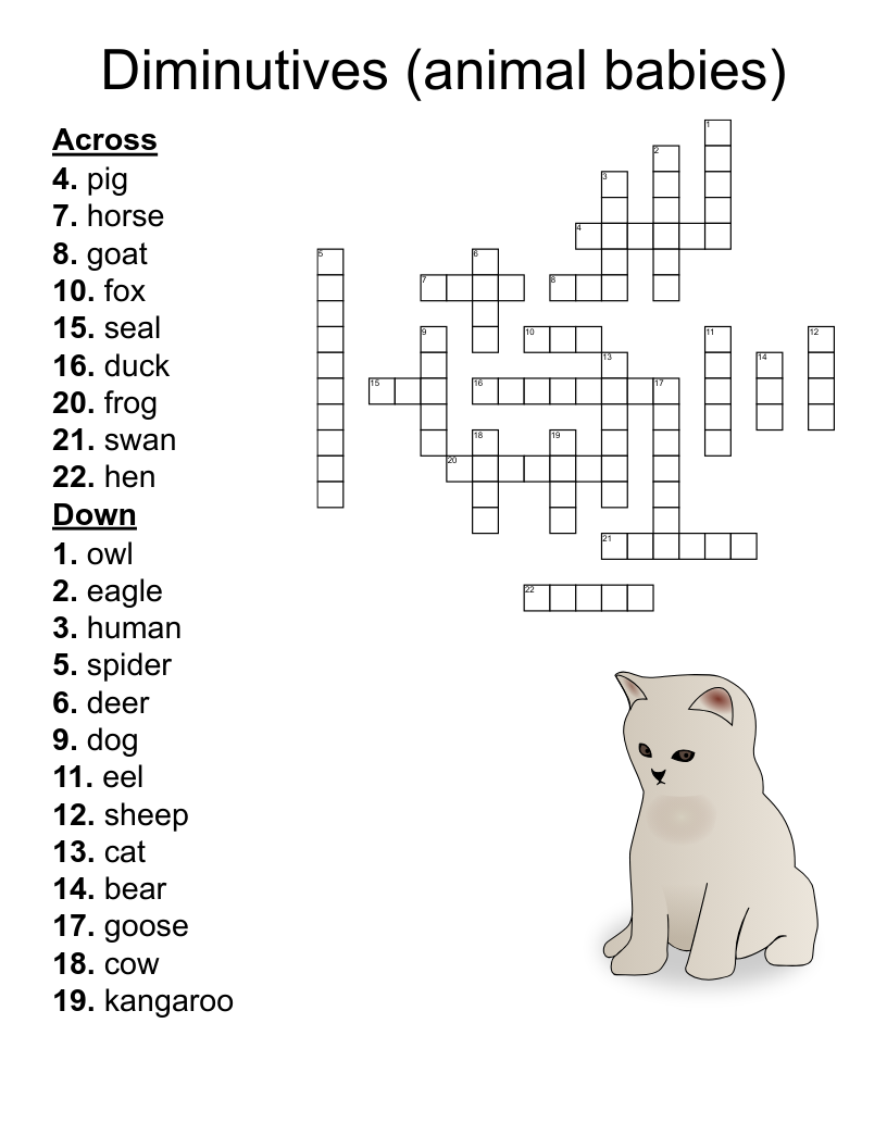 Diminutives animal Babies Crossword WordMint