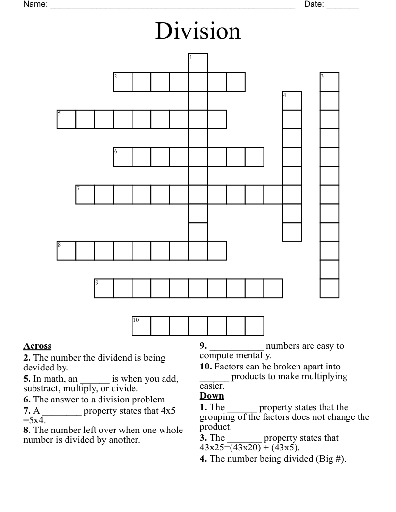 Division Crossword WordMint Division Crossword WordMint