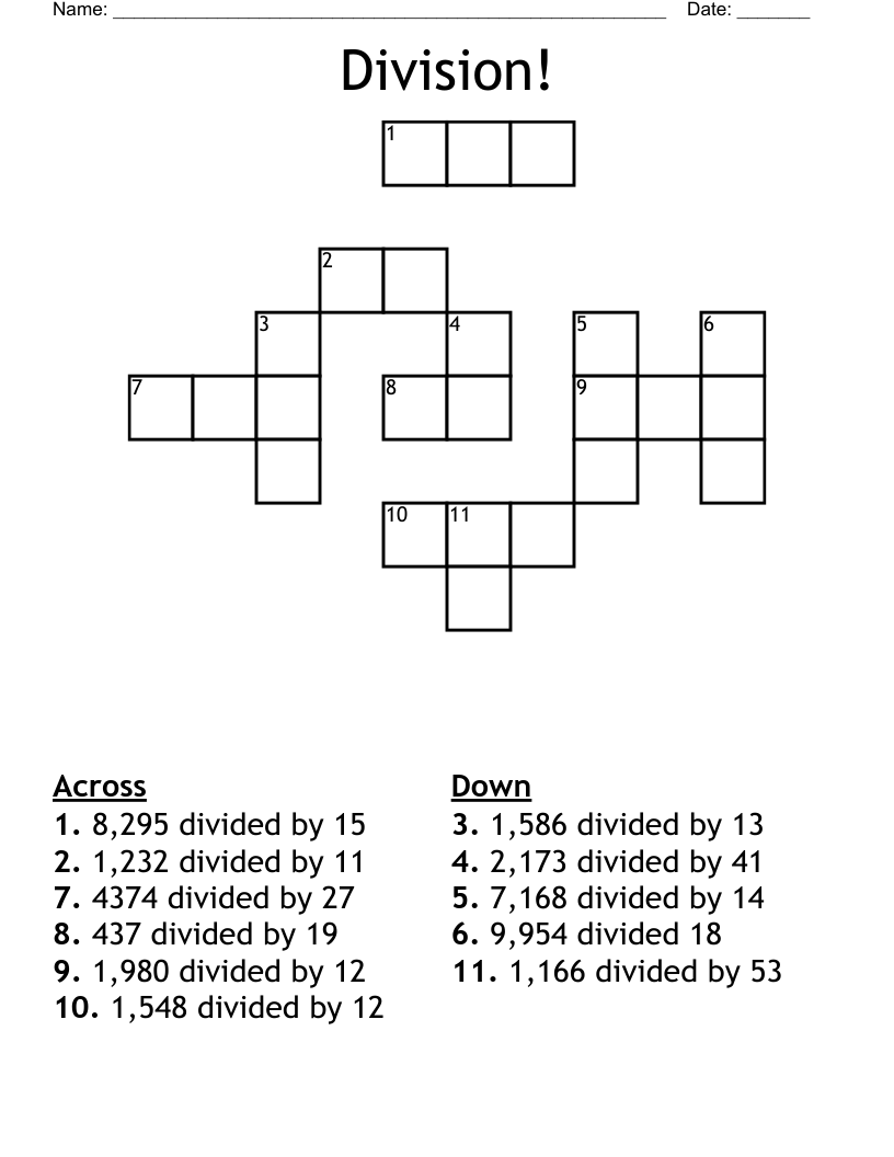 Division Crossword WordMint Division Crossword WordMint