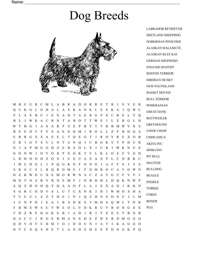 Dog Breeds Crossword WordMint Dog Breeds Crossword WordMint
