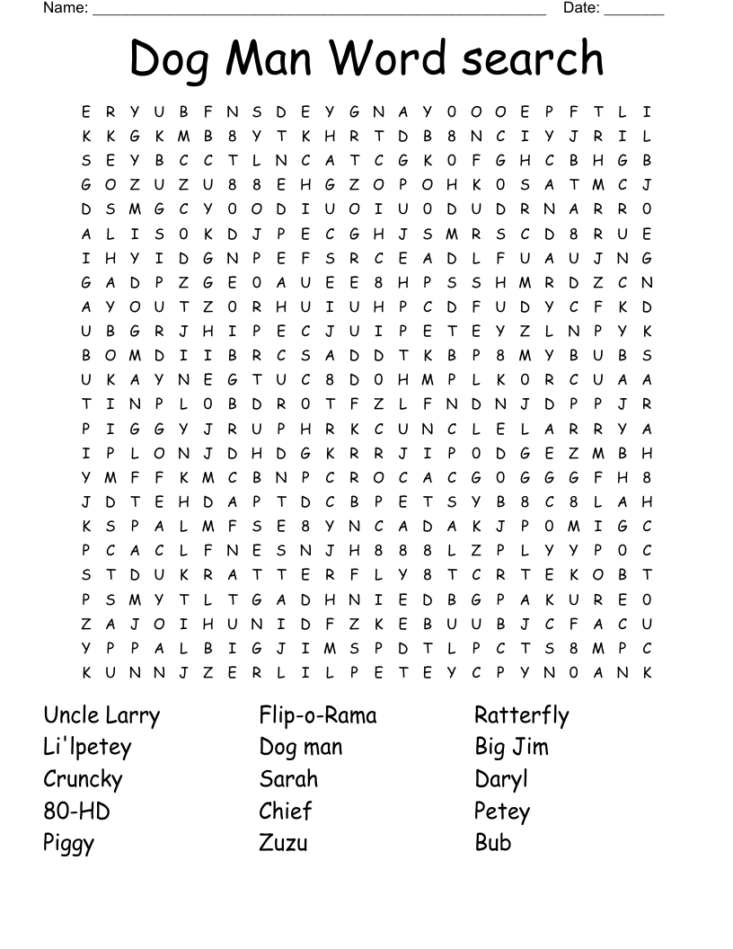 Dog Man Word Search WordMint