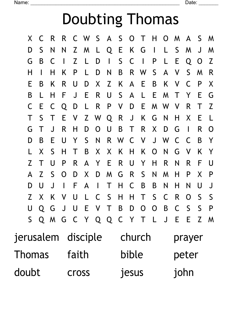 Doubting Thomas Word Search WordMint