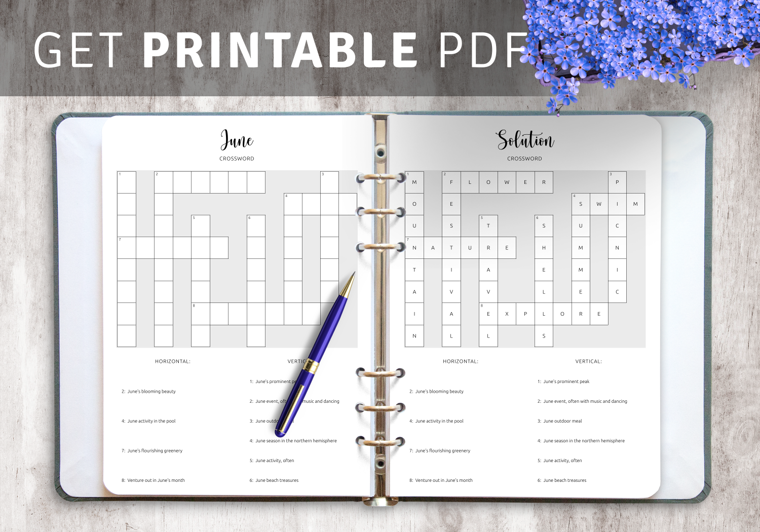 Download Printable June Crossword PDF Puzzle Summertime Challenge