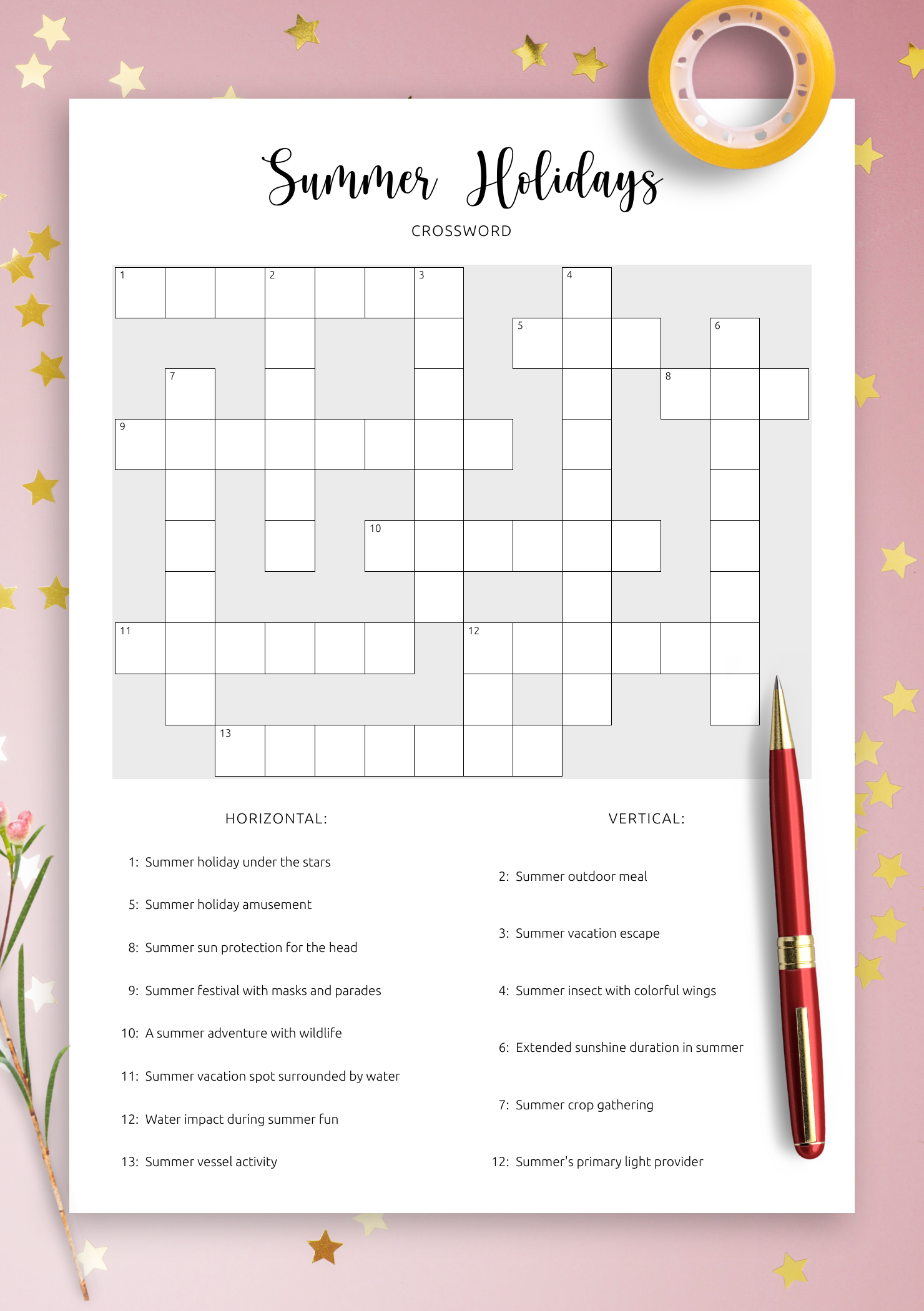 Summer Crossword Free Printable