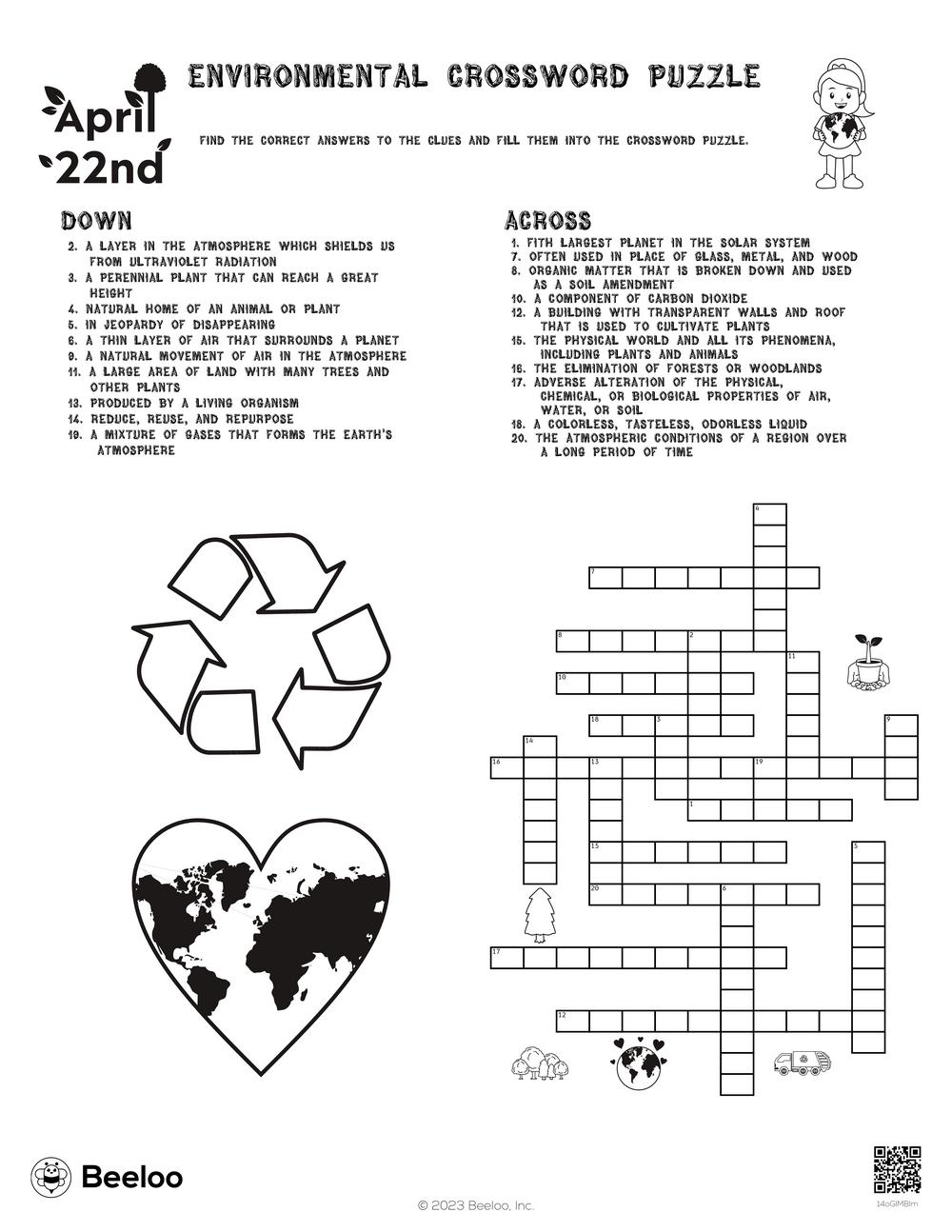 Earth Day Crossword Puzzle Printable Earth Day Crossword Puzzle Printable