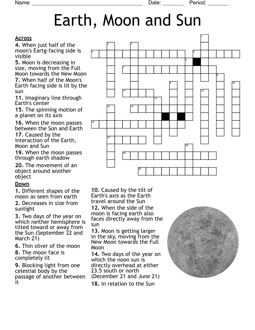 Earth Moon And Sun Crossword WordMint Earth Moon And Sun Crossword WordMint